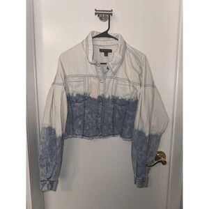 INC International Concepts Two ToneDip Dye Cropped Denim Jacket Blue White Small